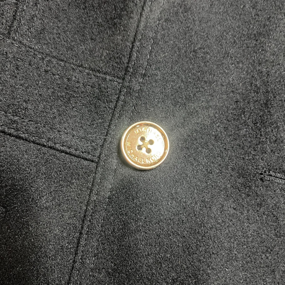 Michael Kors Black Double Breasted Wool Blend Pea Coat Gold Buttons Sz Medium - Picture 3 of 12